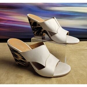 Luisa D'orio 80's Wedge, White w/ animal print heel, Made in Italy, All Leather
